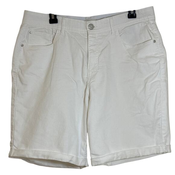 Angels Forever Young Sz 14 360 Sculpt Bermuda White Cuffed Denim Stretch Shorts - Picture 1 of 4
